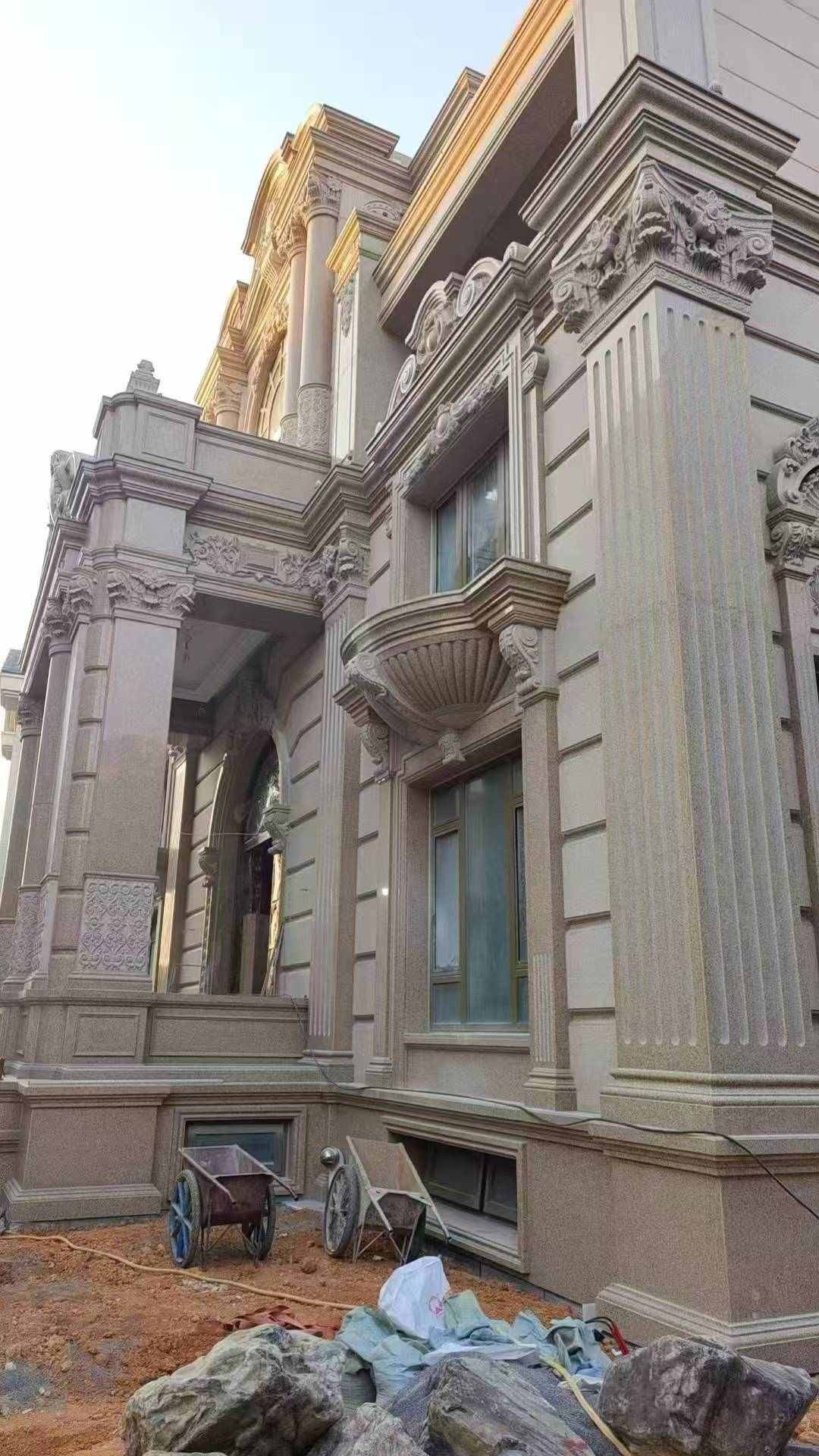 商丘 黄金麻花岗岩光面别墅外墙干挂施工完成