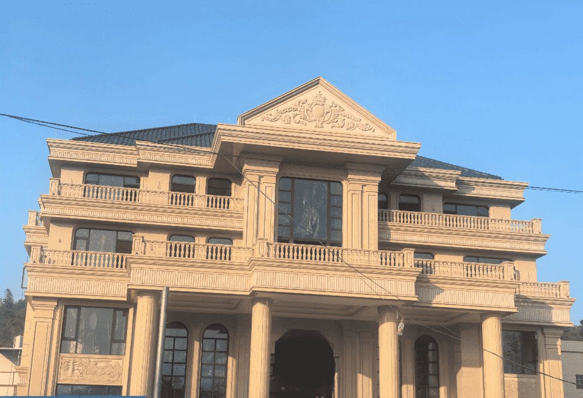 商丘黄金麻别墅外墙干挂石材效果示例