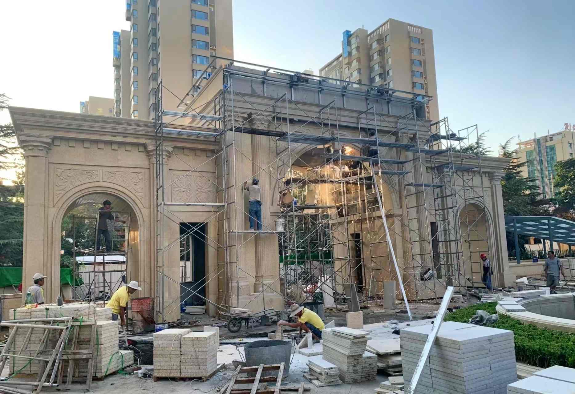 商丘 黄金麻荔枝面花岗岩小区门楼外墙干挂