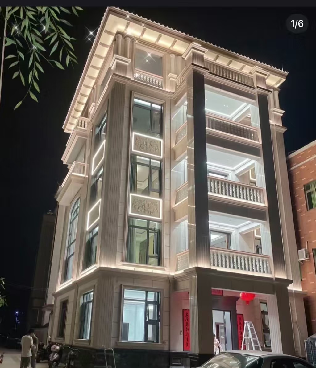 商丘 芝麻白花岗岩别墅外墙夜间效果